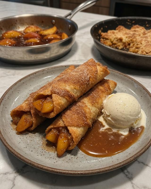 🍑🥃 Bourbon Peach Cobbler Egg Rolls — photo 1