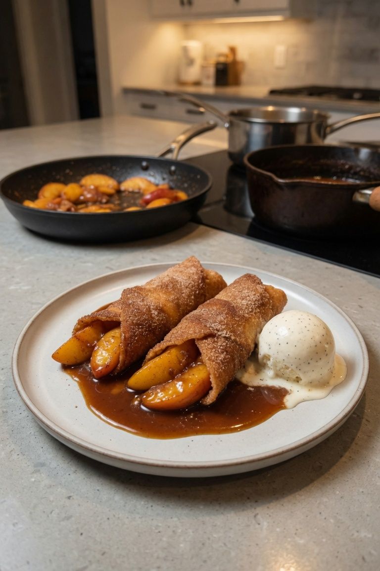 🍑🥃 Bourbon Peach Cobbler Egg Rolls — 4