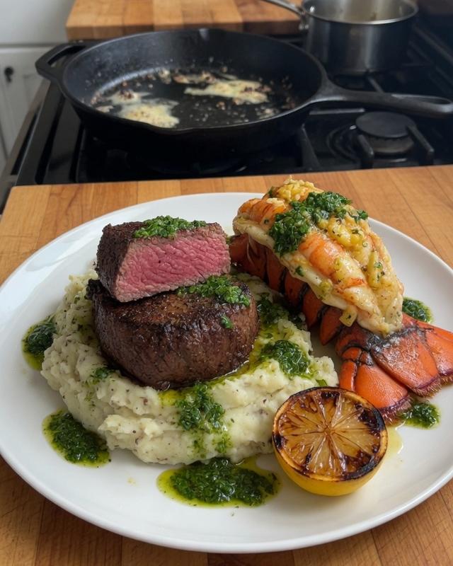 🥩🦞 Reverse-Seared Filet & Garlic Confit Lobster Tail — photo 1