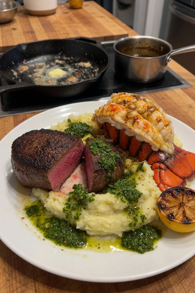 🥩🦞 Reverse-Seared Filet & Garlic Confit Lobster Tail — 3
