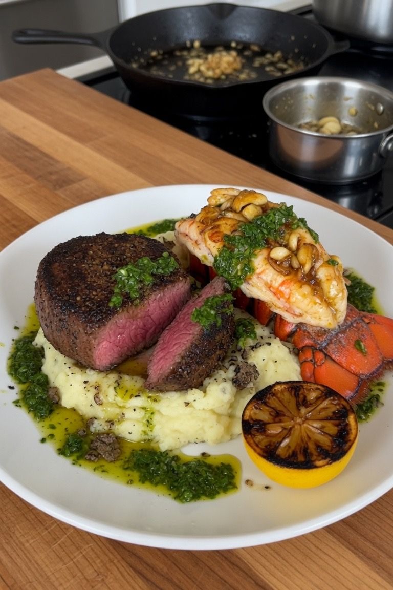 🥩🦞 Reverse-Seared Filet & Garlic Confit Lobster Tail — 4