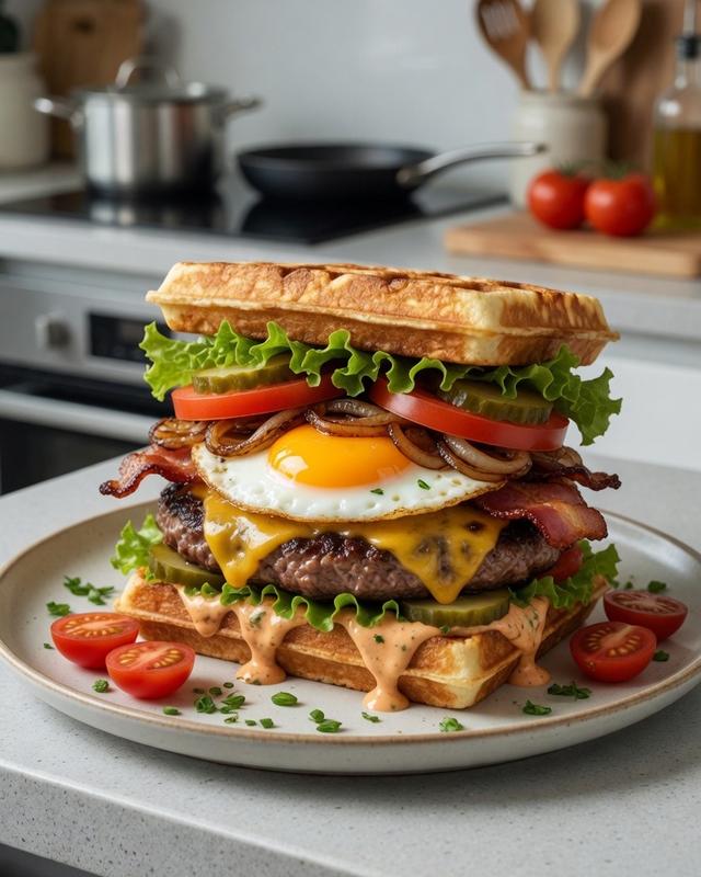 🧇🍔 Original Waffle Burger with Egg, Bacon & Cheese 🥓🍳🧀 — photo 2