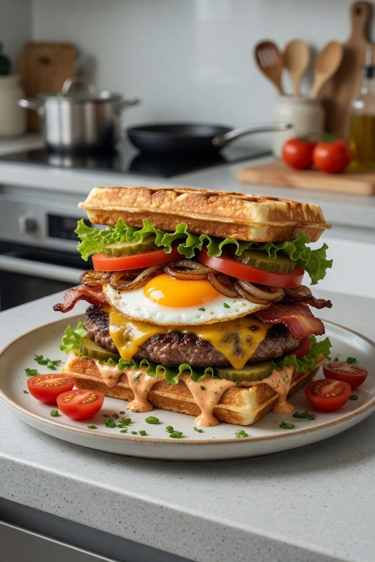 🧇🍔 Original Waffle Burger with Egg, Bacon & Cheese 🥓🍳🧀 — 2