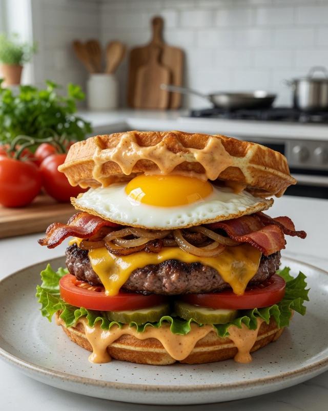 🧇🍔 Original Waffle Burger with Egg, Bacon & Cheese 🥓🍳🧀 — photo 3