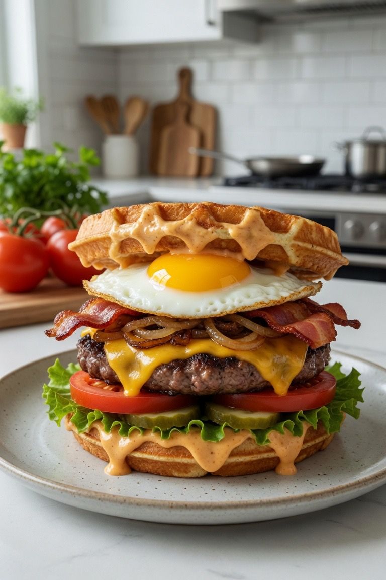 🧇🍔 Original Waffle Burger with Egg, Bacon & Cheese 🥓🍳🧀 — 3