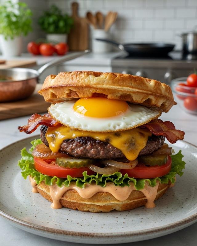 🧇🍔 Original Waffle Burger with Egg, Bacon & Cheese 🥓🍳🧀 — photo 4