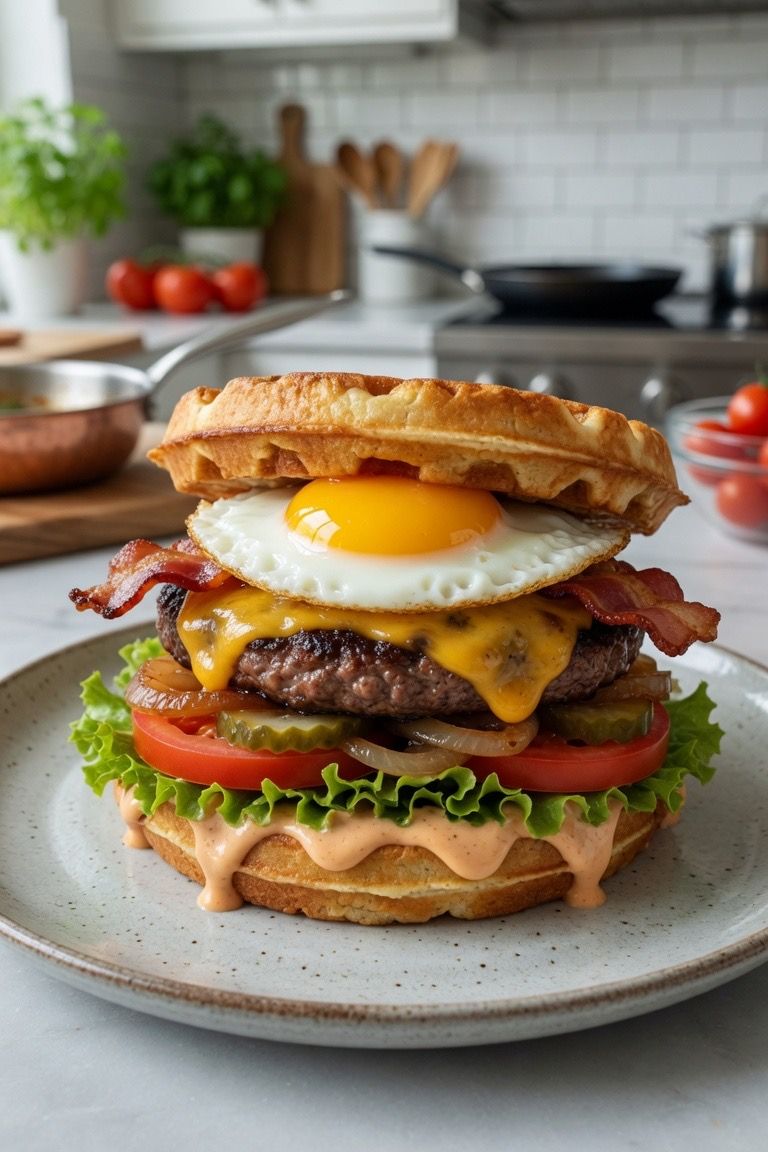 🧇🍔 Original Waffle Burger with Egg, Bacon & Cheese 🥓🍳🧀 — 4