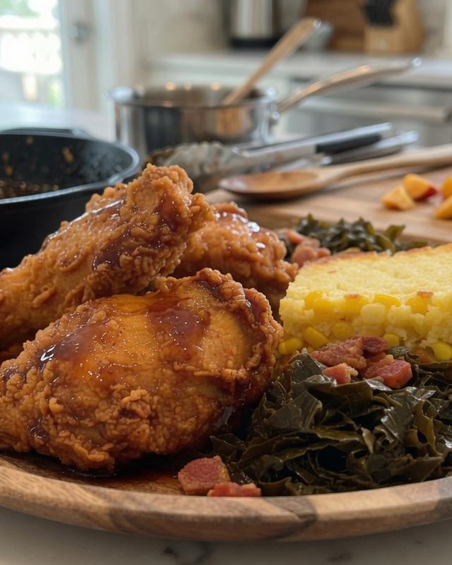 🍗 🥃 Bourbon Peach Glazed Fried Chicken Plate — photo 1