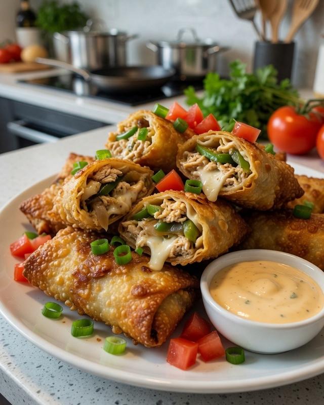 🌯🍗 Philly Chicken Egg Rolls with Provolone & Peppers 🧀🫑🧅 — photo 1