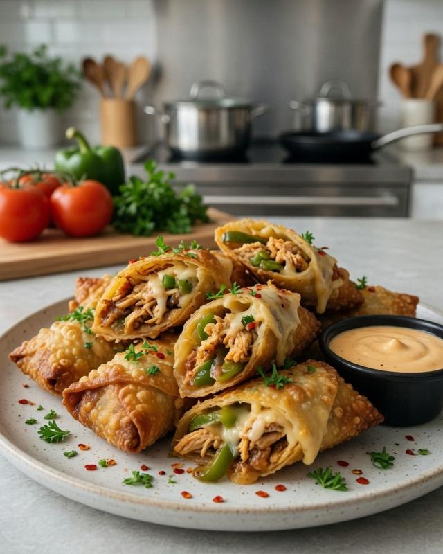 🌯🍗 Philly Chicken Egg Rolls with Provolone & Peppers 🧀🫑🧅 — photo 2