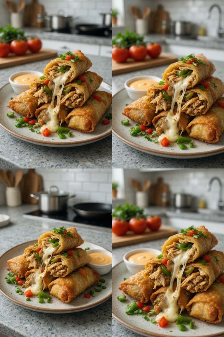 🌯🍗 Philly Chicken Egg Rolls with Provolone & Peppers 🧀🫑🧅 — 4