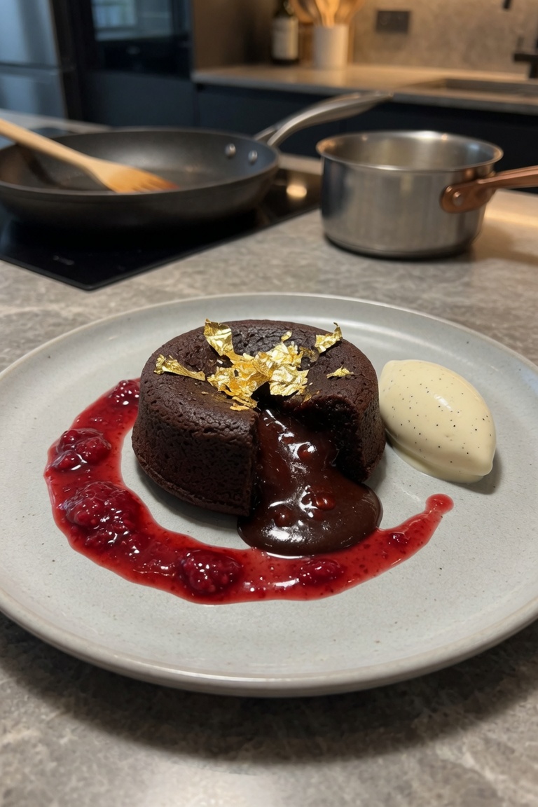 🍫👑 24K Gold Dark Chocolate Lava Cake
