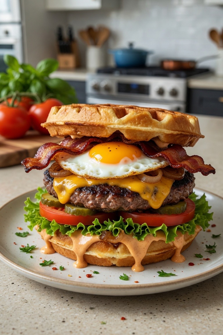 π§π Original Waffle Burger with Egg, Bacon & Cheese π₯π³π§