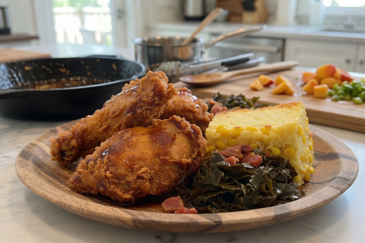 π π₯ Bourbon Peach Glazed Fried Chicken Plate