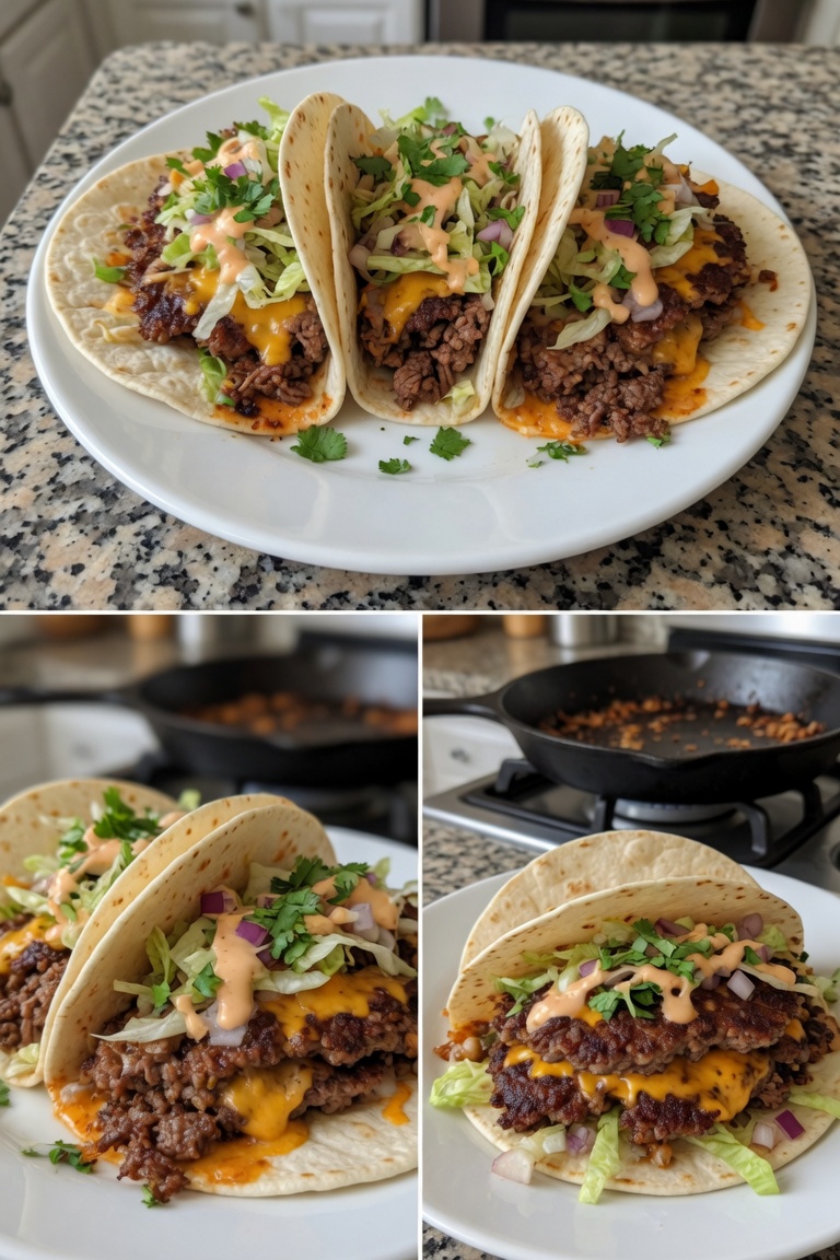 Double-Smashed Burger Tacos with Special Sauce