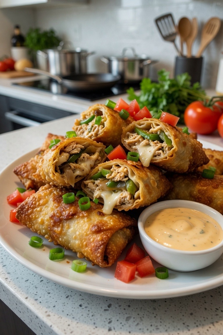 π―π Philly Chicken Egg Rolls with Provolone & Peppers π§π«π§