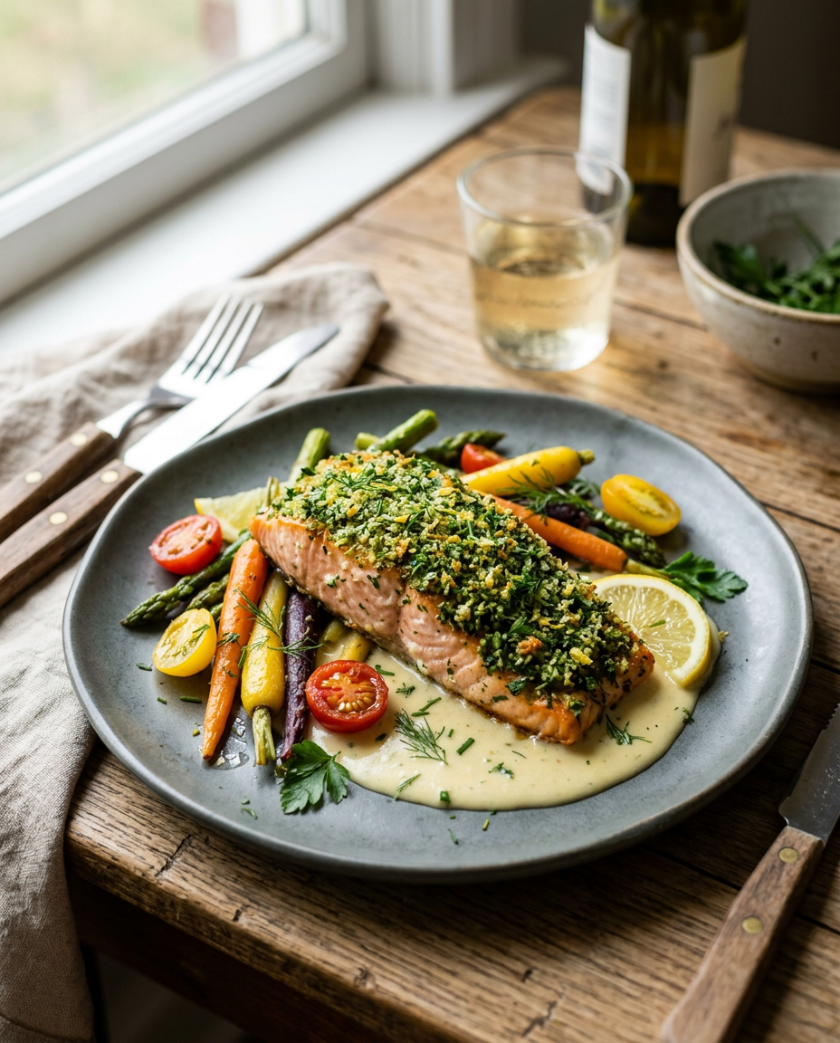 Herb-Crusted Salmon with Lemon Beurre Blanc — 1
