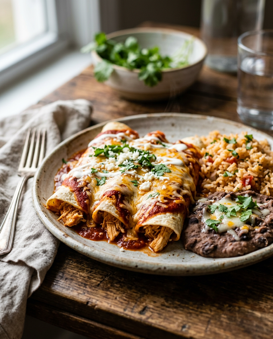 Homemade Chicken Enchiladas Plate — 1